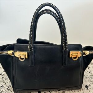 Salvatore Ferragamo Bag in Black Leather, Black Pony and Alligator(?)